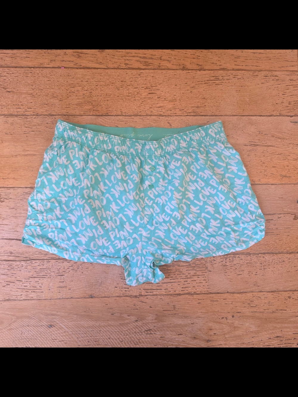 NWT PINK Victoria's Secret Aqua White Script Print Women's Lounge Shorts